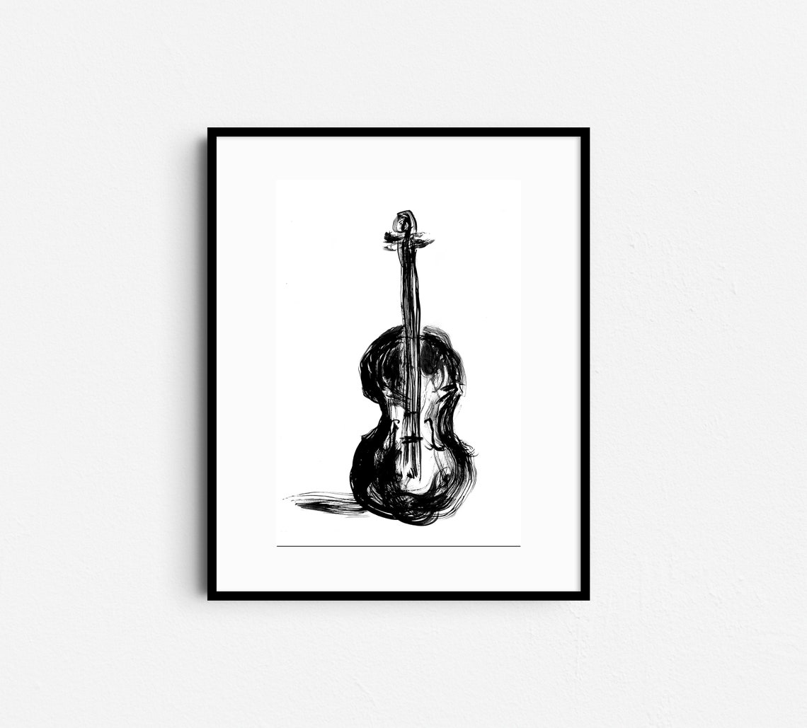 Stringed Instruments Minimalist Minimalist Violin Sketch, Digital Download, Stringed Music Print, Black ...