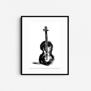 Minimalist Violin Sketch, Digital Download, Stringed Music Print, Black Instrument Drawing, Printable Wall Art