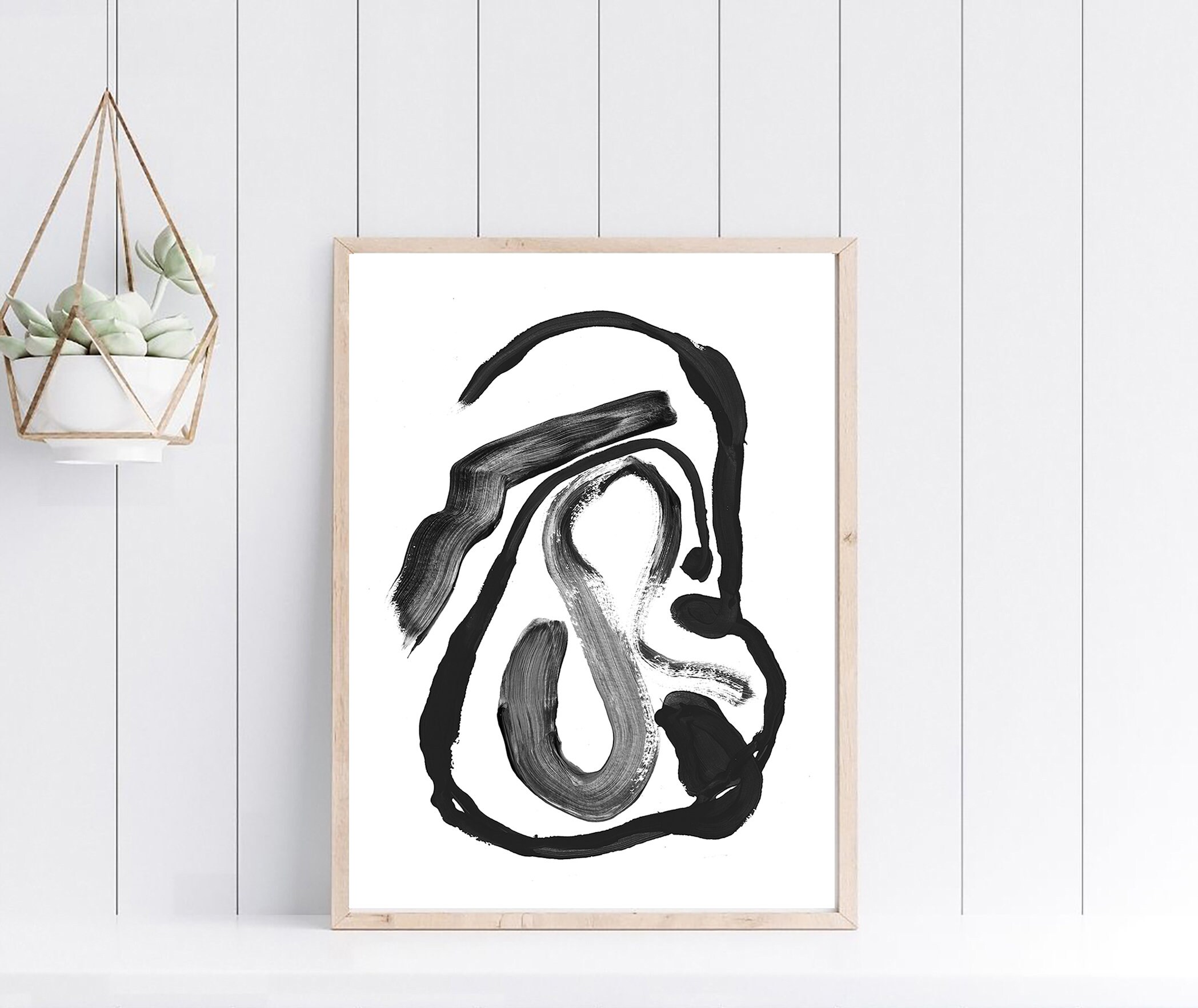Black White Abstract Brush Strokes Print, Modern Minimalist Painting ...