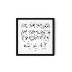 Abstract Video Game Controller Line Drawing, Minimalist Gamer Art, Gaming Wall Decor, Games Room Print