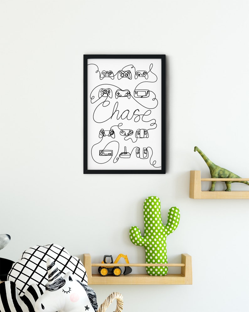 Personalized Video Game Art Print, One Line Gamer Poster With Name
