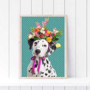 Dalmation with Flower Crown Print, Dog Lover Gift, Nursery Art Print, Girl&#39;s Room Decor, Dalmation Spots