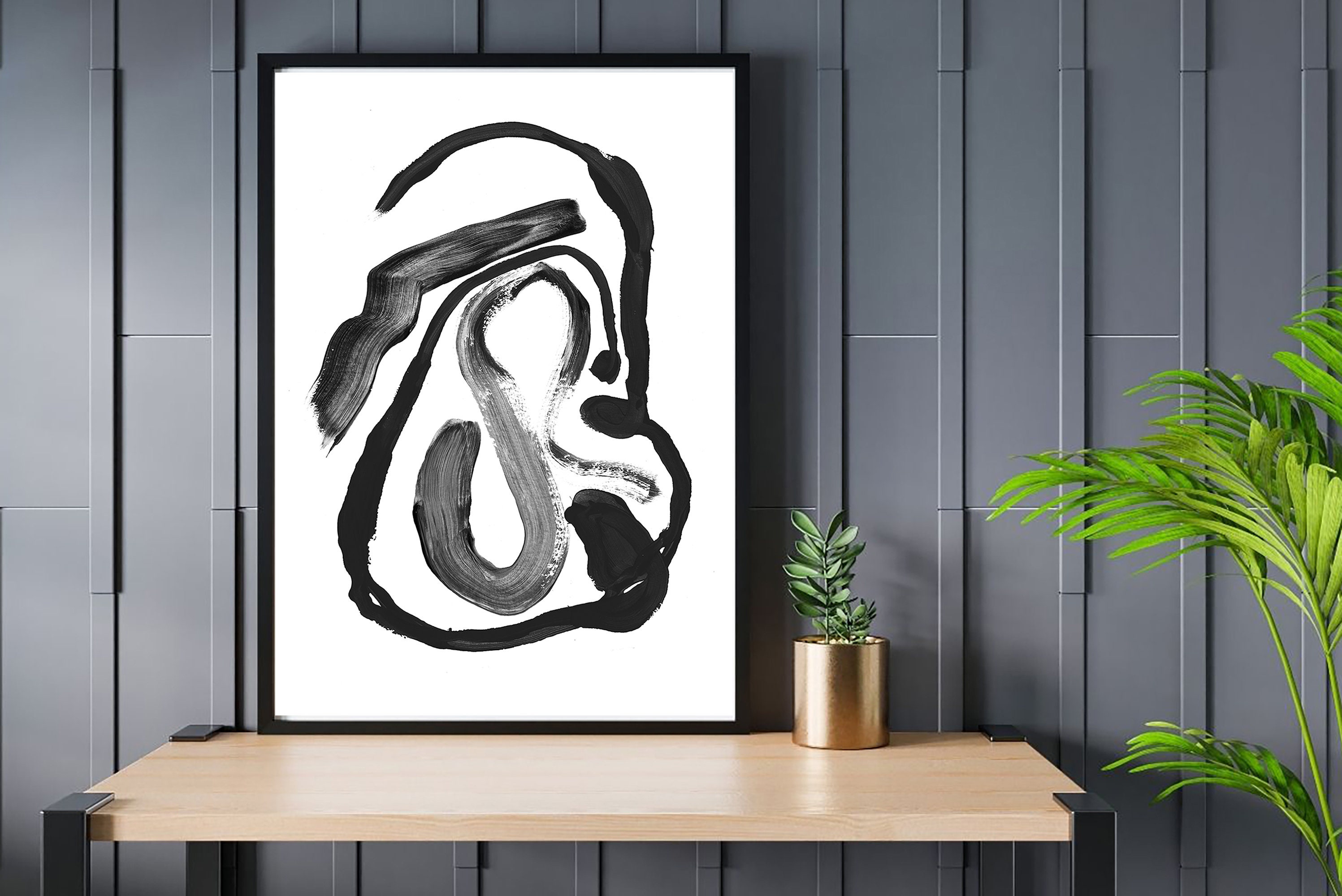 Black White Abstract Brush Strokes Print, Modern Minimalist Painting ...