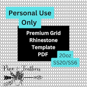 Może przedstawiać: Czarno-biały wzór siatki z tekstem: "Do użytku osobistego", "Premium Grid Rhinestone Template PDF", "20oz" i "SS20/SS6".