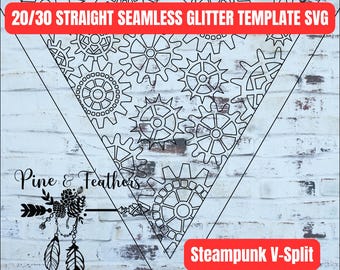 Steampunk V-Split Tumbler Template for 20 or 30oz Skinny Straight SVG, Glitter Burst Template