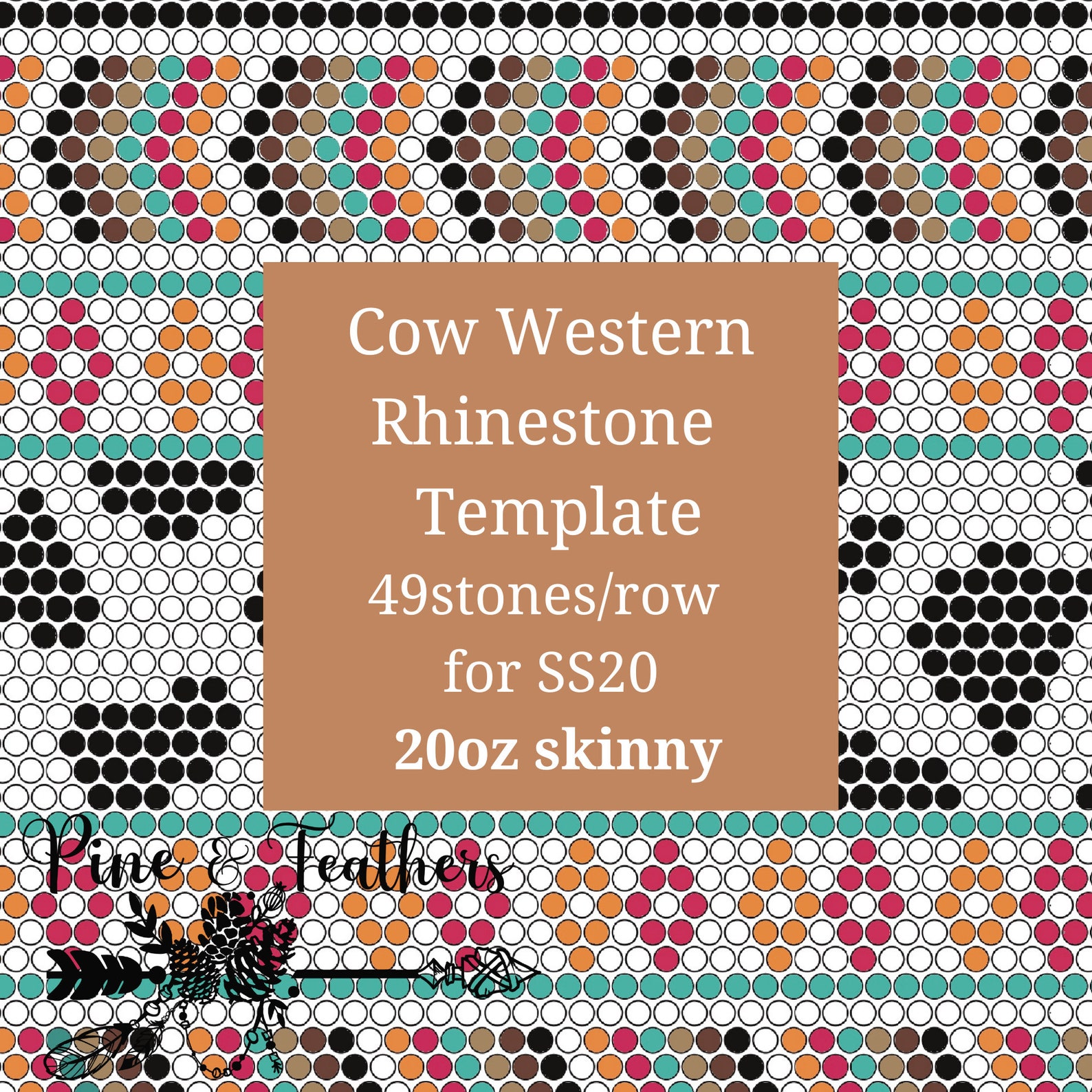 Cow Western Rhinestone Template 49 Stones per Row SS20 20oz - Etsy