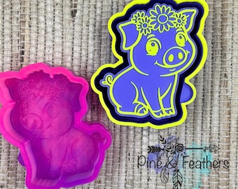 Pig with Flowers Silicone Mold, Freshie Bead Pouring Mold