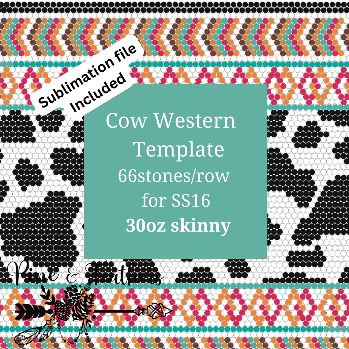 Cow Western Rhinestone Template, Sublimation File Included 66 Stones ...