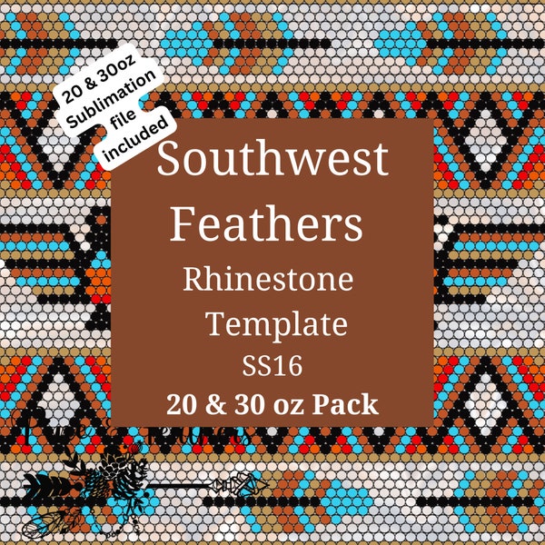 Southwest Feathers Rhinestone Template Pack SS16 including 20 & 30oz Sublimation File