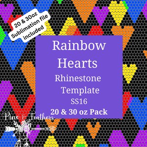 Rainbow Hearts  Rhinestone Template Pack SS16 including 20 and 30oz Sublimation File
