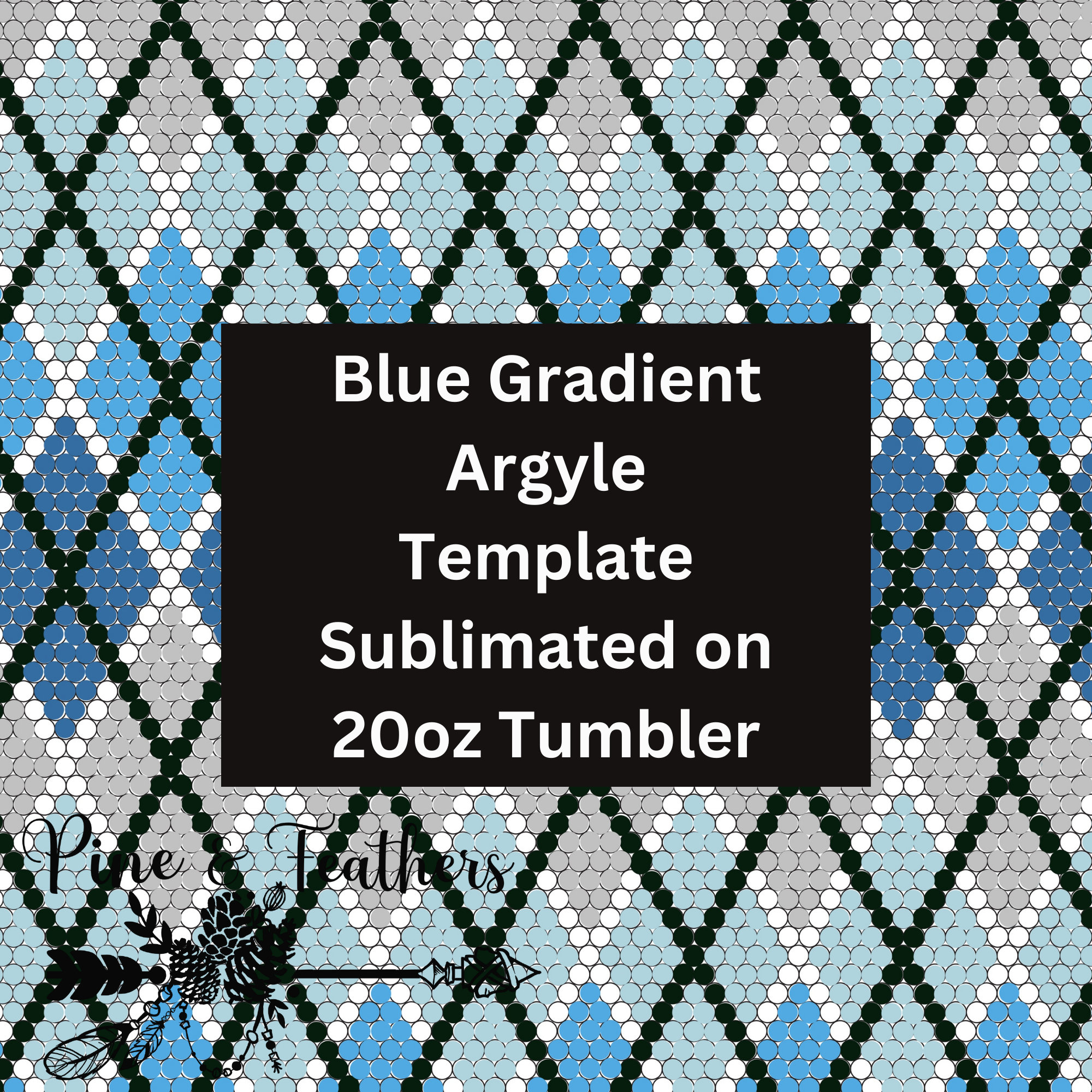 Blue Gradient Argyle Rhinestone Pattern Sublimated Tumbler SS16, 20oz ...