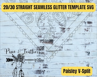 Paisley V-Split Tumbler Template for 20 or 30oz Skinny Straight SVG, Glitter Burst Template