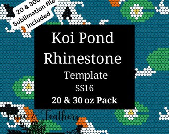 Può includere: Modello di strass per stagno di Koi SS16, un download digitale per creare un design di sublimazione da 20 o 30 once. Il modello presenta uno sfondo blu con pesci koi e ninfee bianche, nere, arancioni e verdi.