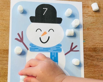 Winter Number Trace and Count Mats, Winter Math Mat, Counting Cards, Preschool Math, Kindergarten Math, Sensory Play, Fine Motor Activity