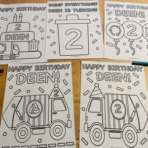 Garbage Truck Birthday Coloring Pages of Kids, Set of 5