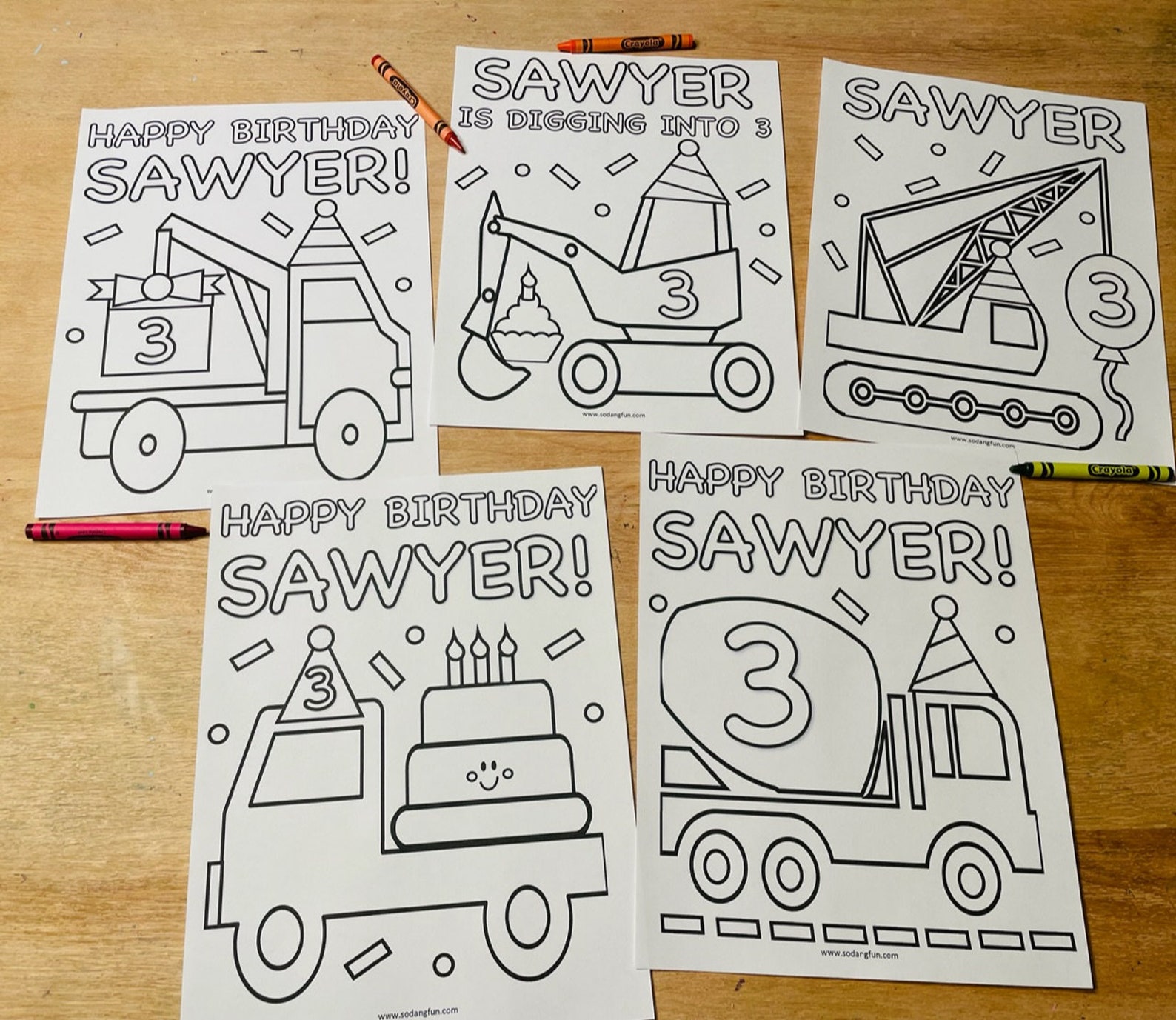 Construction Themed Birthday Coloring Pages for Kids Set of 5 - Etsy