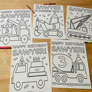 Construction Themed Birthday Coloring Pages for Kids, Set of 5