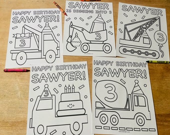 Construction Themed Birthday Coloring Pages for Kids, Set of 5