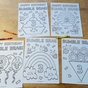 Bee Themed Birthday Coloring Pages for Kids, Set of 5 - Etsy