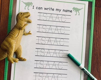 Personalized Tracing Worksheets, Writing Name, Numbers, Shapes, Alphabet Uppercase and Lowercase Letters, Handwriting Practice, Dinosaur