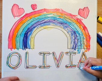 Rainbow Write Your Name Worksheets and Craft, Personalized Rainbow Coloring Pages, Name Letter Formation Worksheets Upper and Lowercase