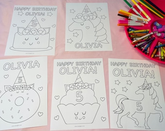Personalisierte Einhorn Geburtstag Malvorlagen, Einhorn Party Aktivität, Einhorn Malvorlagen, Einhorn Donut, Einhorn Kuchen, Einhorn Cupcake