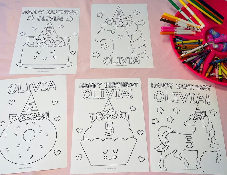Personalized Unicorn Birthday Coloring Pages Unicorn Party - Etsy