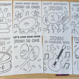 Personalized Music Birthday Coloring Pages, Music Birthday Coloring Book, Set of 8, Kids Music Birthday Party Activity, Music Party Favor