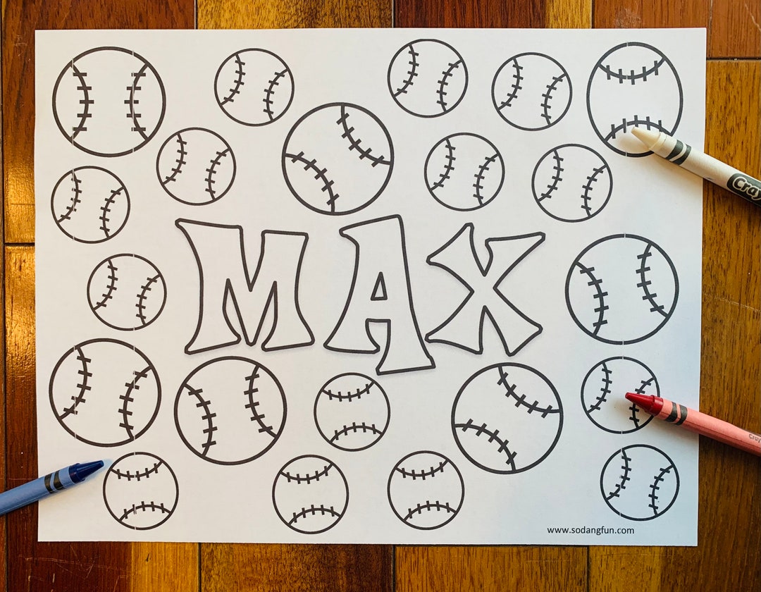 Personalized Coloring Pages, Name Doodle Coloring, Set of 8 (baseball ...