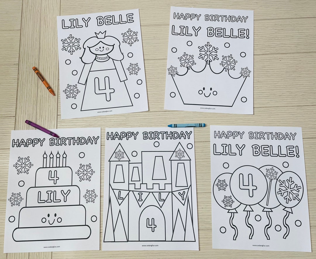 Personalized Winter Princess Birthday Coloring Pages, Set of 5 - Etsy