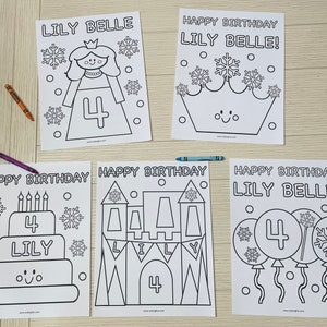 Personalized Winter Princess Birthday Coloring Pages, Set of 5
