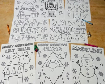 Personalized Christmas Coloring Pages, Printable Holiday Activity, Custom Name Coloring