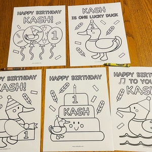 Mallard Duck Birthday Coloring Pages, Set of 5, Mallard Duck Birthday Party Activity, One Lucky Duck Birthday Party Favors