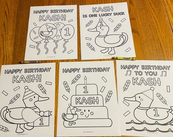 Mallard Duck Birthday Coloring Pages, Set of 5, Mallard Duck Birthday Party Activity, One Lucky Duck Birthday Party Favors