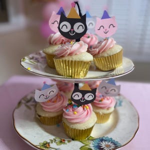 Toppers de cupcake de gato de festa, Toppers de cupcake de festa de gatinho