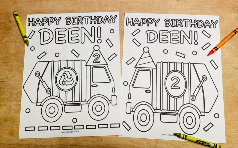 Garbage Truck Birthday Coloring Pages of Kids Set of 5 - Etsy