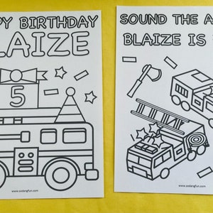 Fire Truck Birthday Coloring Pages for Kids, Set of 5, Fire Truck ...