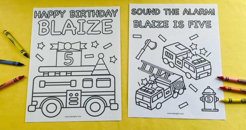 Fire Truck Birthday Coloring Pages for Kids, Set of 5, Fire Truck ...