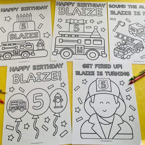 Fire Truck Birthday Coloring Pages for Kids, Set of 5, Fire Truck Birthday Party Activity, Fireman Birthday Party Favors, Firefighter Play