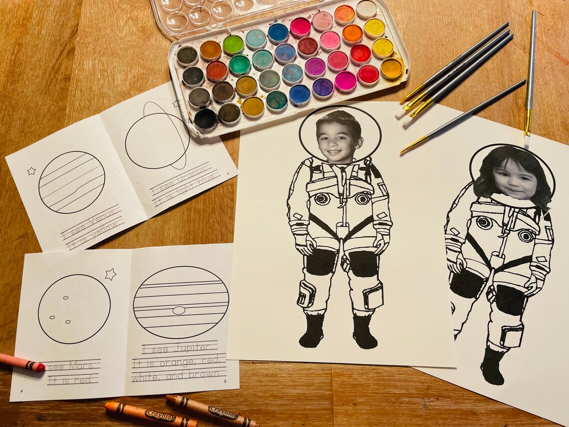 Personalized Astronaut Coloring Page With Planet Mini Coloring | Etsy