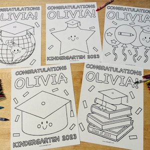 Personalized Graduation Coloring Pages for Kids, Graduation Party Activity, End of School Year Coloring Pages Set of 5, Custom Graduation