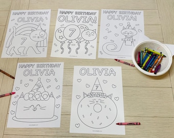 Personalized Kitty Birthday Coloring Pages, Set of 5