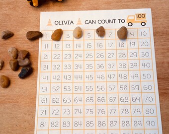 Construction Theme Hundreds Chart, Personalized Hundreds Chart, Trace and Count to 100, Trace and Count to 120, Fill in the Blank 100 Chart