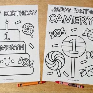 Candy Theme Birthday Coloring Pages for Kids, Kids Birthday Party Activity, Set of 5, Candy Birthday Party Favor image 2