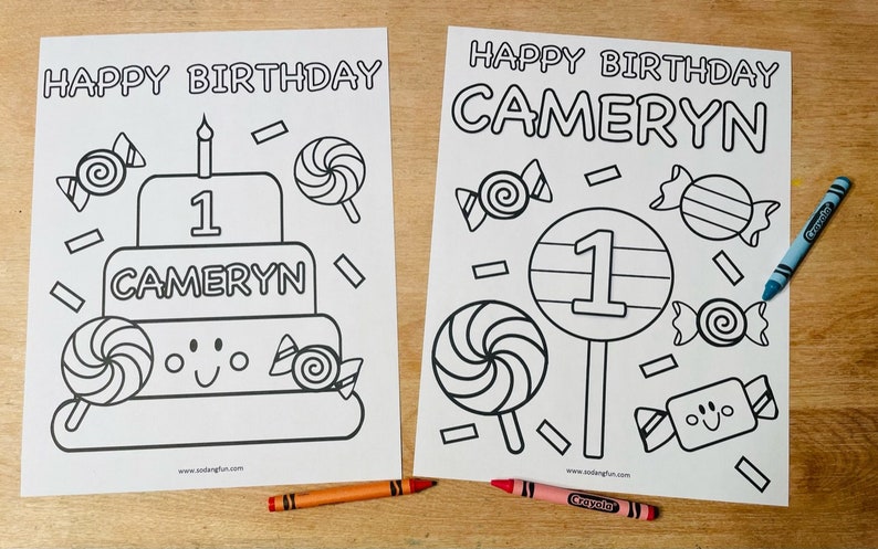 Candy Theme Birthday Coloring Pages for Kids, Kids Birthday Party Activity, Set of 5, Candy Birthday Party Favor image 2