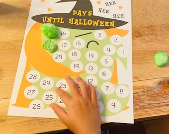 Halloween Countdown, Printable Halloween Countdown Activity for Kids, Glue Cotton Ball Warts on a Witch, Halloween Countdown Calendar
