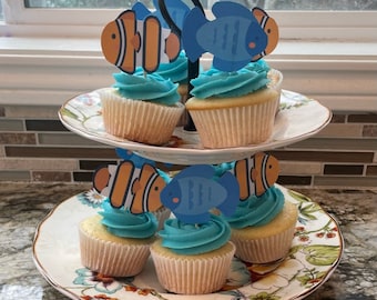 Fish Cupcake Toppers, Under the Sea Birthday Cupcake Toppers, Clownfish Cupcake Toppers