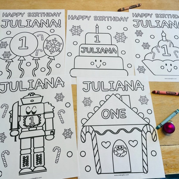 Personalized Winter Birthday Coloring Pages, Winter Onederland Coloring Pages for Kids, Set of 5