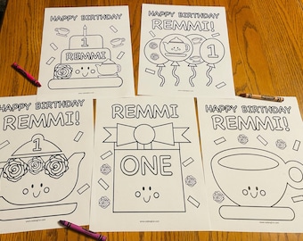 Tea Party Birthday Coloring Pages for Kids, Set of 5