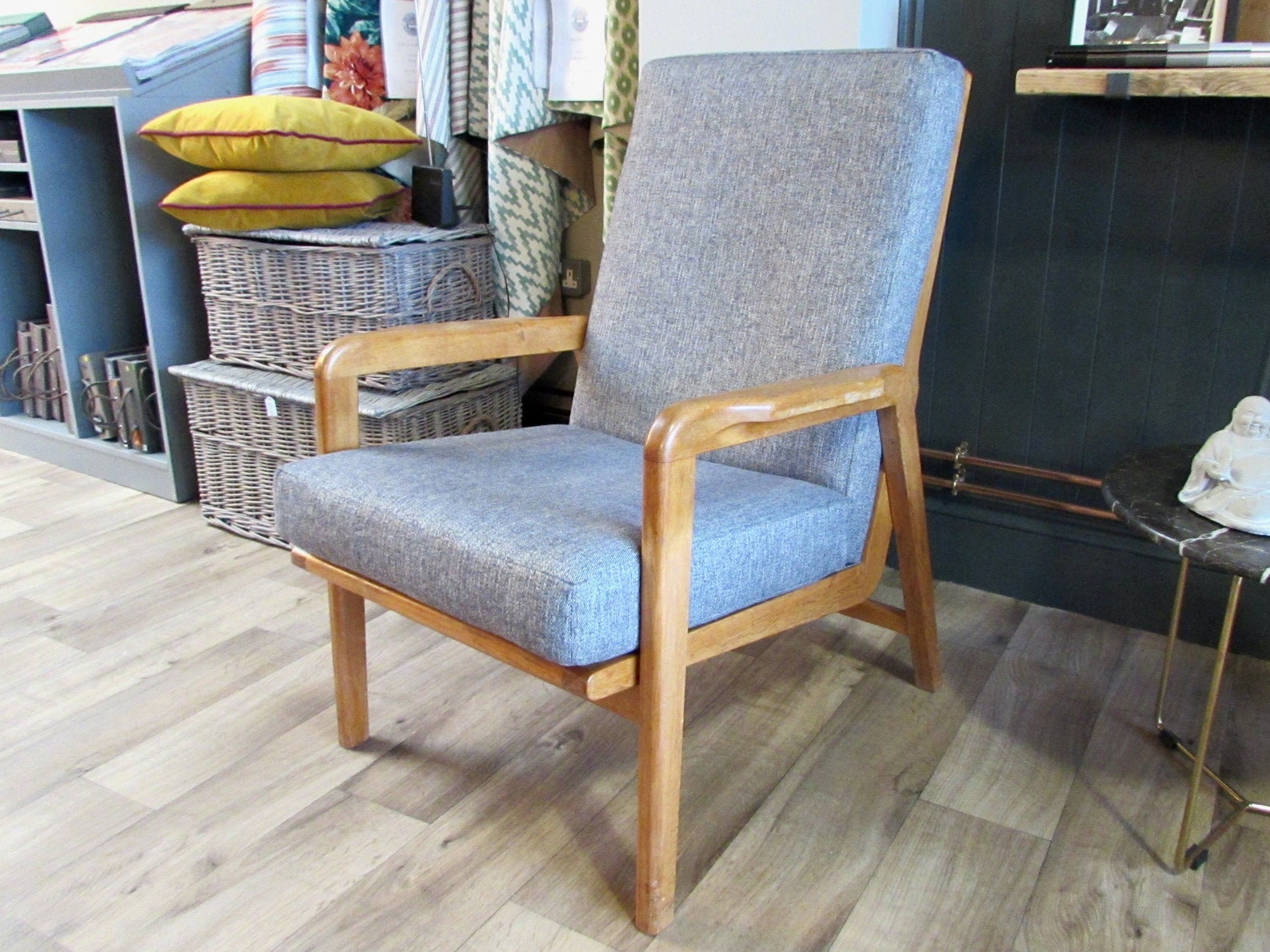 Grey Wooden Chair Armchair Living Room Furniture Bedroom ...